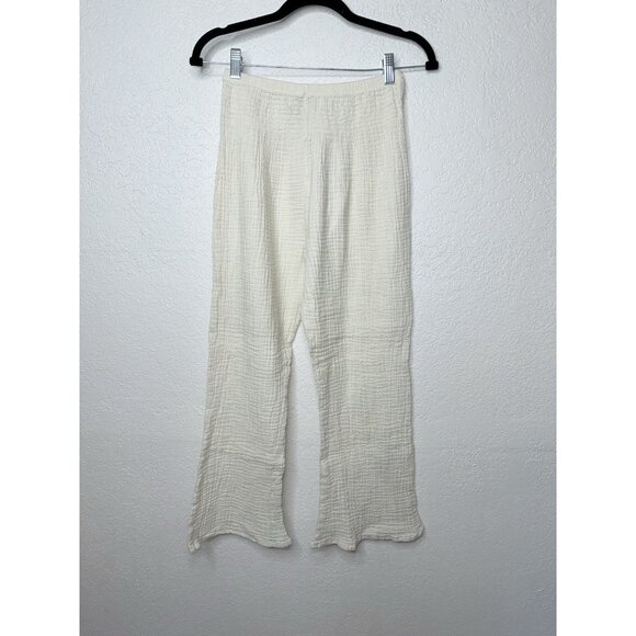 Lotus & Luna Wide Leg Gauze Pull On Pants in Beige 100% Cotton Size S/M Boho 1C - Picture 2 of 8